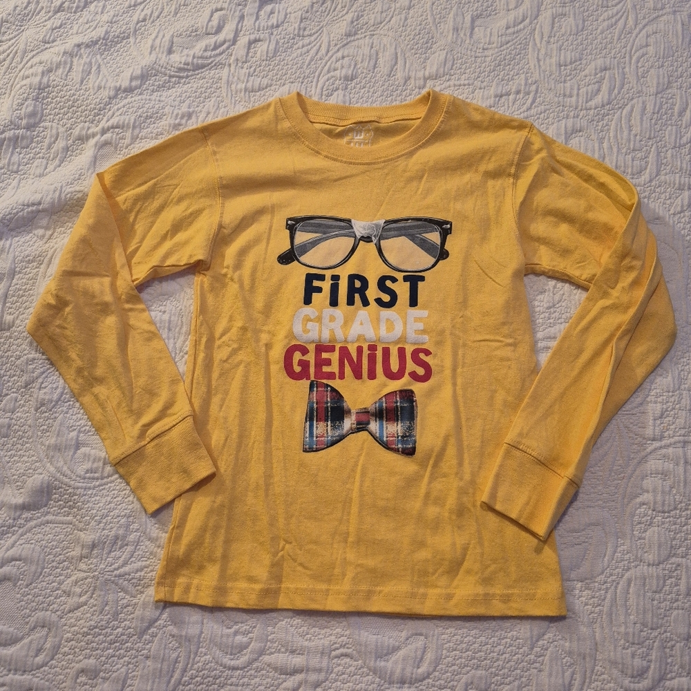 Wes and Willy boys size 6 yellow long sleeve shirt 1st Grade Genius VGUC